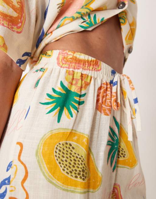 ASOS DESIGN linen blend shorts in tropical print - part of a set