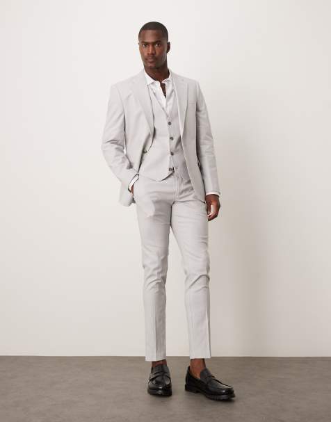 ASOS DESIGN linen blend skinny suit in grey - view 1