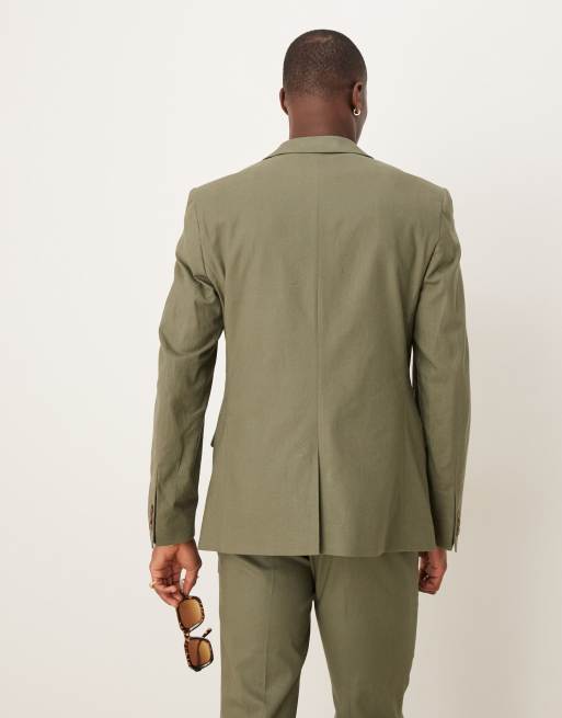ASOS DESIGN linen blend skinny suit in olive