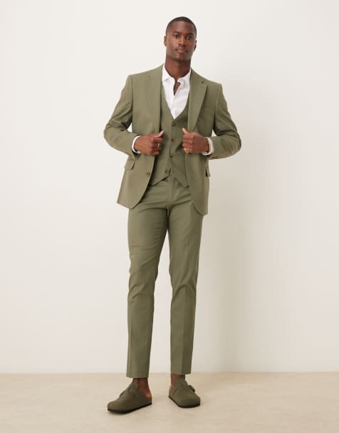 ASOS DESIGN linen blend skinny suit in olive - view 1