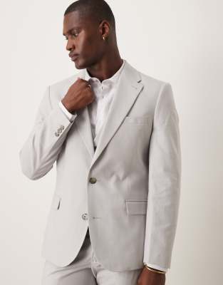 ASOS DESIGN linen blend skinny suit jacket in grey