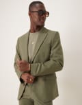 [ASOS DESIGN] ASOS DESIGN linen blend skinny suit jacket in olive-Green Chest 38 Regular Olive