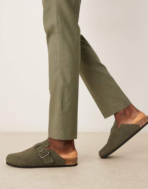 ASOS DESIGN linen blend skinny suit pants in olive