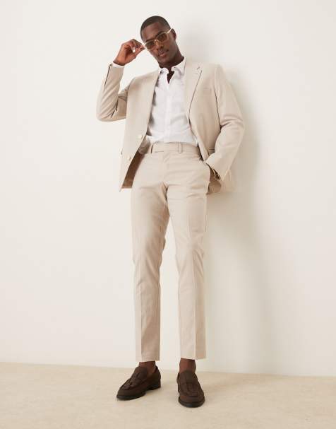 ASOS DESIGN linen blend skinny suit trousers in stone - view 1