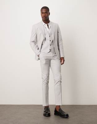 Shop Asos Design Linen Blend Skinny Suit Vest In Gray