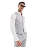 [ASOS DESIGN] ASOS DESIGN linen blend skinny suit waistcoat in grey tonal check Chest 40 Regular GREY