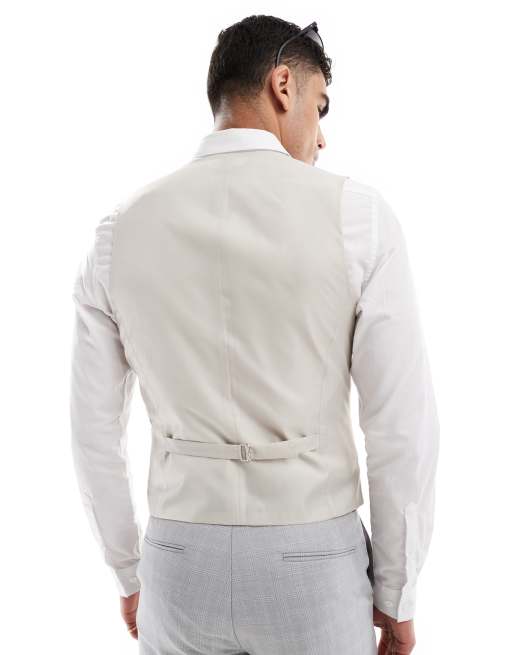 ASOS DESIGN linen blend skinny suit waistcoat in grey tonal check, 2 of 5