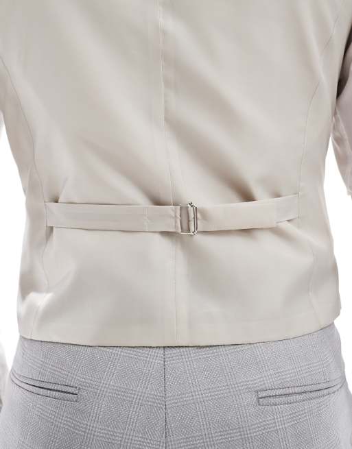 ASOS DESIGN linen blend skinny suit waistcoat in grey tonal check, 4 of 5