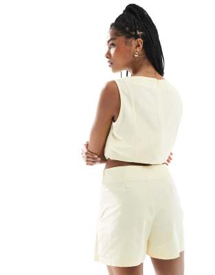 Shop Asos Design Linen Blend Skort In Yellow