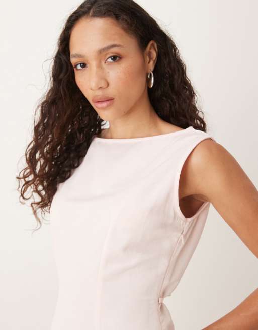 ASOS DESIGN linen blend slash neck mini dress in pink