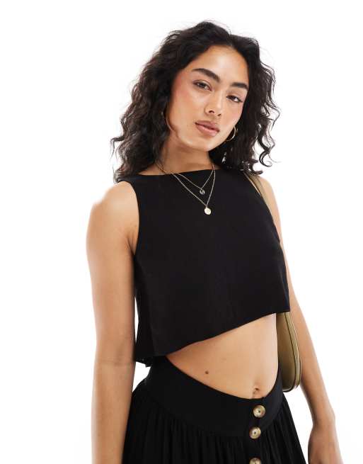 ASOS DESIGN linen blend sleeveless top in black (part of a set), 2 of 4