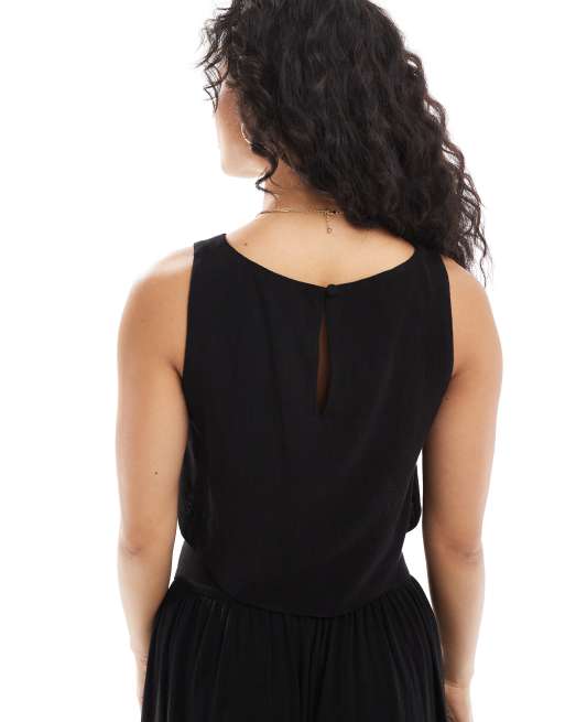 ASOS DESIGN linen blend sleeveless top in black (part of a set), 4 of 4