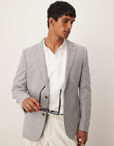 ASOS DESIGN linen blend slim blazer in gray - view 1