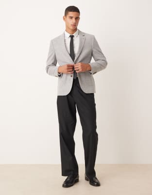 Asos Design Linen Blend Slim Blazer In Gray