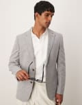 [ASOS DESIGN] ASOS DESIGN linen-blend slim blazer in grey Chest 40 Regular GREY