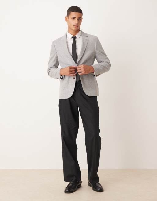 ASOS DESIGN linen-blend slim blazer in grey, 2 of 5