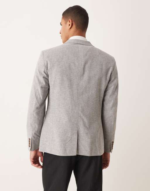 ASOS DESIGN linen-blend slim blazer in grey, 3 of 5