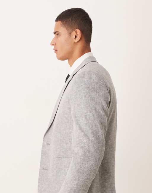 ASOS DESIGN linen-blend slim blazer in grey, 4 of 5
