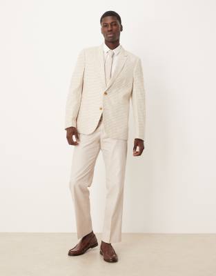 Asos Design Linen Blend Slim Blazer In Neutral
