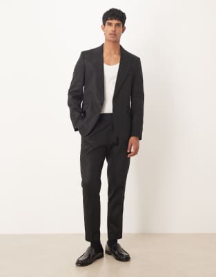 asos ASOS DESIGN linen blend slim fit suit in black