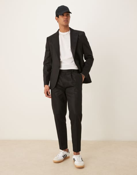 ASOS DESIGN linen blend slim fit suit in black - view 1