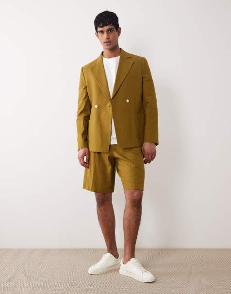 ASOS DESIGN linen blend slim suit in khaki - view 1