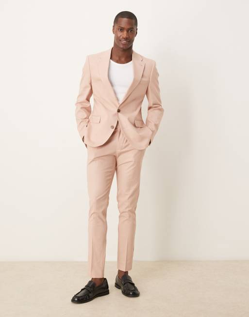 ASOS DESIGN linen blend slim suit in pink