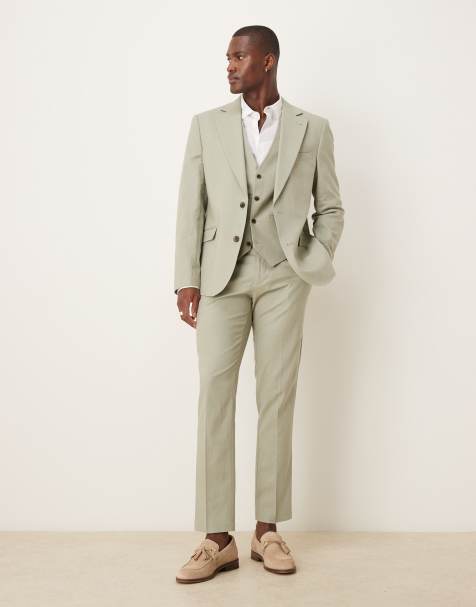 ASOS DESIGN linen blend slim suit in sage green - view 1