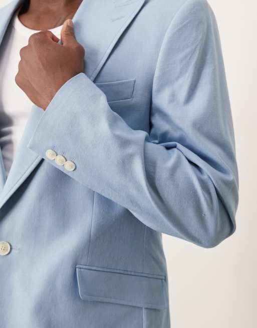 ASOS DESIGN linen-blend slim suit jacket in light blue ASOS