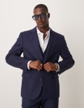 [ASOS DESIGN] ASOS DESIGN linen blend slim suit jacket in navy Chest 38 Regular NAVY