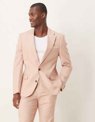 linen blend slim suit jacket in pink