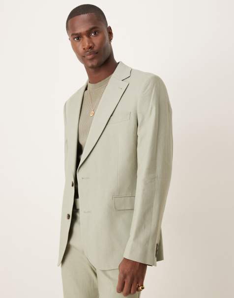 ASOS DESIGN linen blend slim suit jacket in sage green - view 1