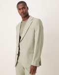 [ASOS DESIGN] ASOS DESIGN linen blend slim suit jacket in sage green Chest 40 Regular Sage green