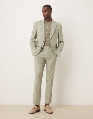 Asos Design Linen Blend Slim Suit Jacket In Green