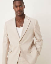 Jack & Jones Premium linen mix slim fit suit blazer in beige 