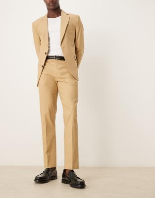 Asos Design Linen Blend Slim Suit Jacket In Neutral