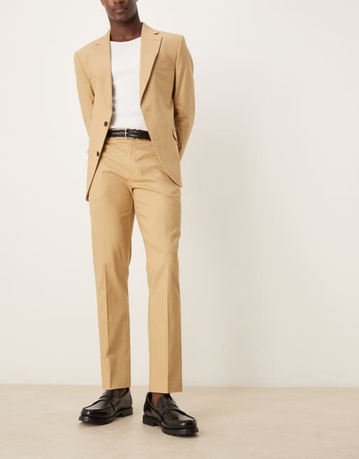 ASOS DESIGN linen blend slim suit pants in beige
