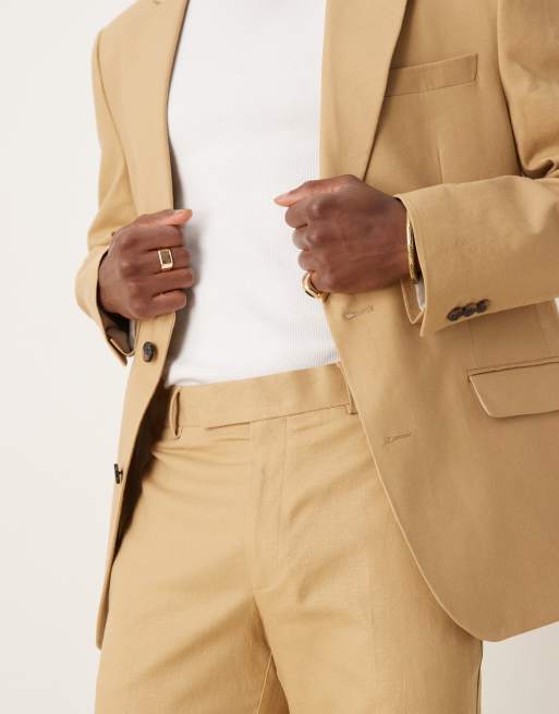 ASOS DESIGN linen blend slim suit pants in beige