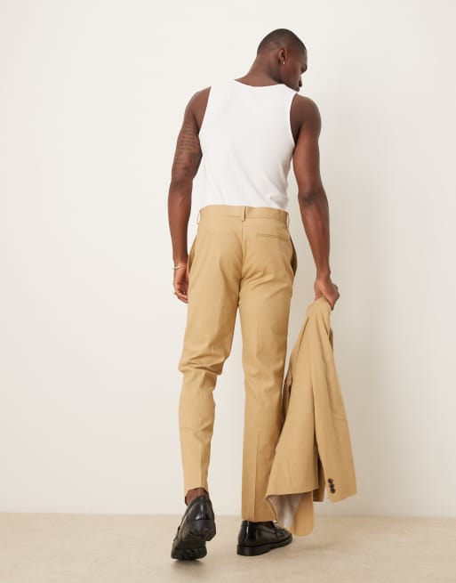 ASOS DESIGN linen blend slim suit pants in beige