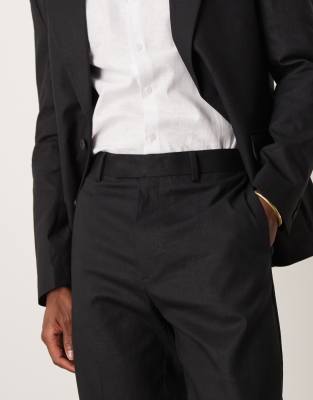 Asos Design Linen Blend Slim Suit Pants In Black