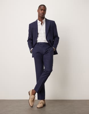 ASOS DESIGN linen blend slim suit pants in navy