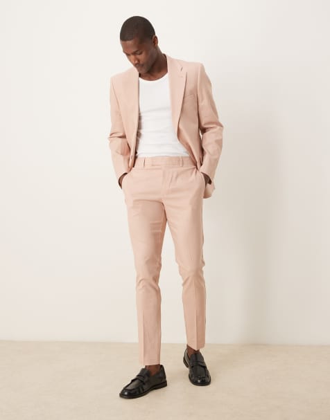 ASOS DESIGN linen blend slim suit pants in pink - view 1