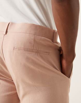 Asos Design Linen Blend Slim Suit Pants In Pink