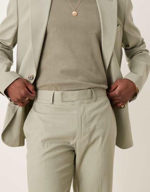 ASOS DESIGN linen blend slim suit pants in sage green
