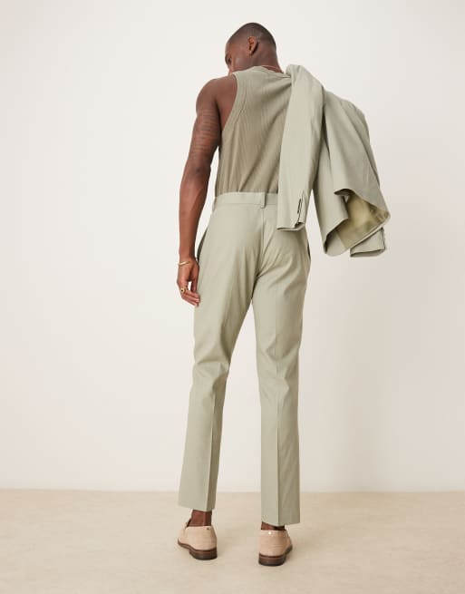 ASOS DESIGN linen blend slim suit pants in sage green