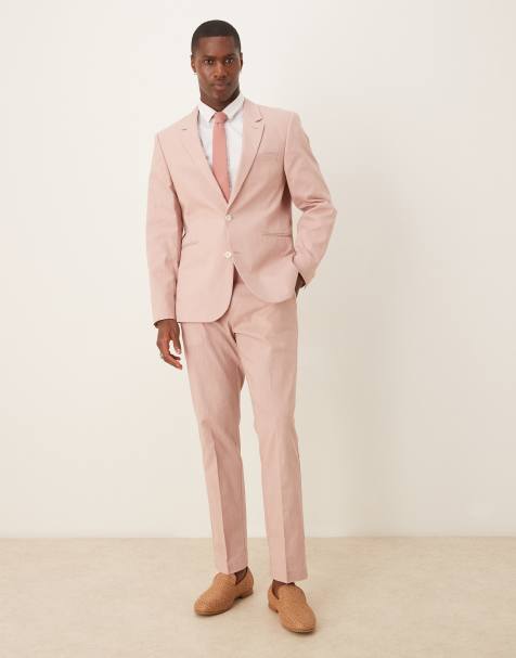 ASOS DESIGN linen blend slim suit set in pink - view 1