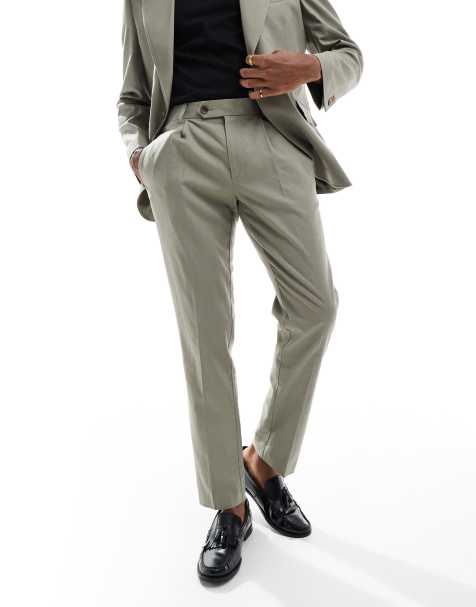 ASOS DESIGN linen blend slim suit trousers in khaki - view 1