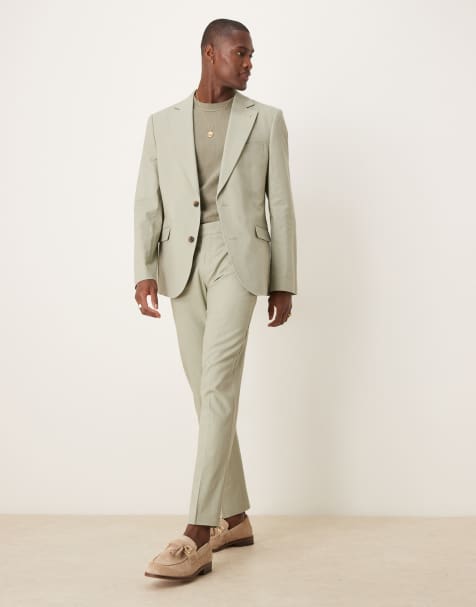 ASOS DESIGN linen blend slim suit trousers in sage green - view 1