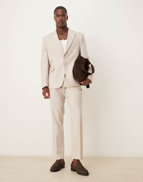 ASOS DESIGN linen blend slim suit trousers in stone - view 1