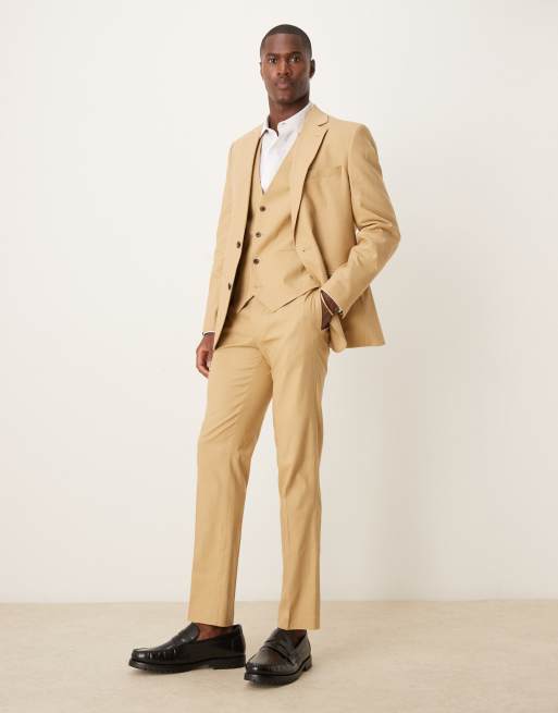 ASOS DESIGN linen blend slim suit vest in beige